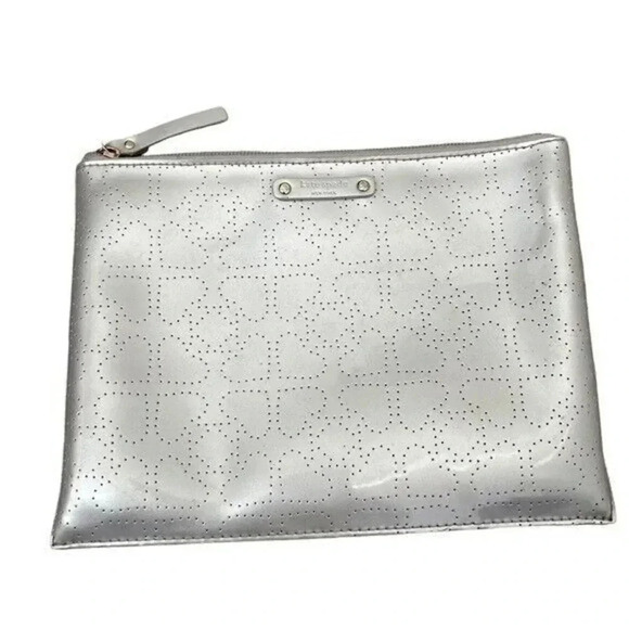 Kate Spade Silver Perforated Spade Zip Clutch - Picture 2 of 3